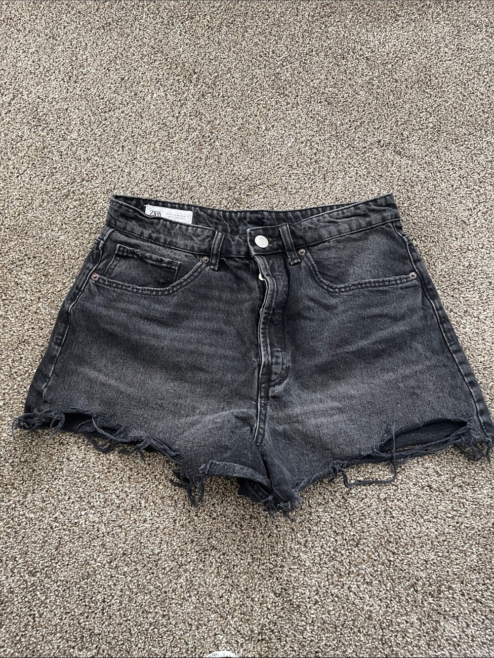 Zara Cotton Distressed High-Waist Black Denim Cutoff Shorts size 10